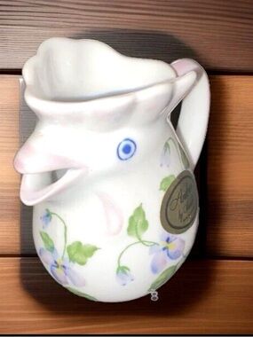 Andrea Sadek Porcelain Mini Pitcher 3 in. Tall Chicken Rooster Floral